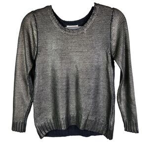 H&M Silver Metallic Knit Long Sleeve Crewneck Sweater Sparkle Girls 12 - 14 Y